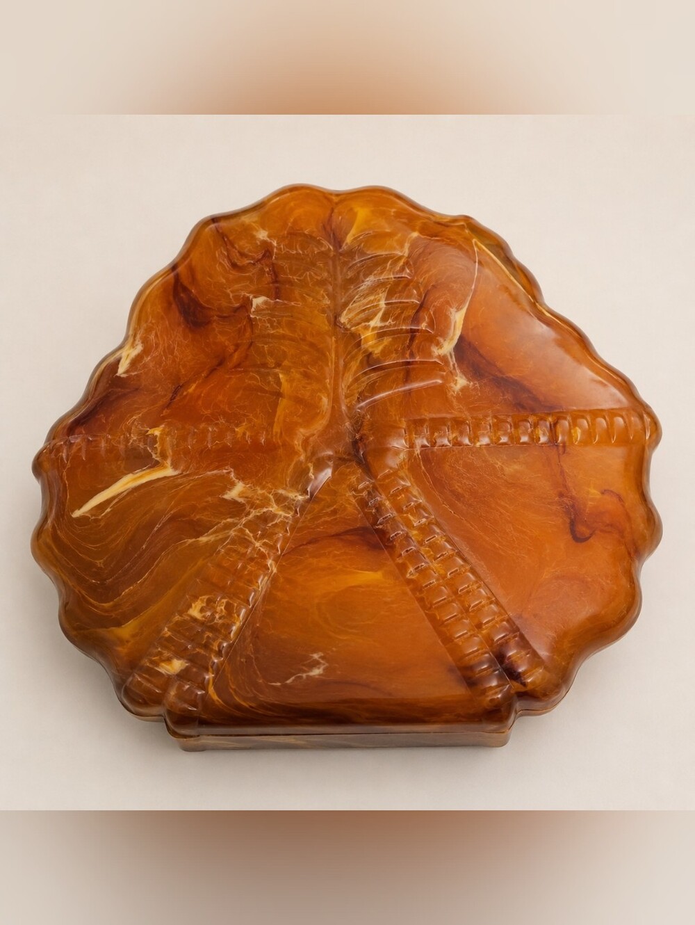 Vintage Mila Schön Faux Tortoise Shell Lucite Sand Dollar Jewelry / Powder Box